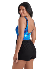 Shape Solver SPORT Shape Solver Sport Women's Laguna Waters Binded Scoopneck Runaround One Piece Swimsuit