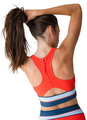 Nani Women's Flat Rib Color Block Cut Back Crop Bikini Top