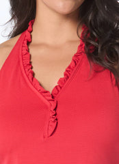 Beach House Women's Plus Size Solid Nina Ruffle Neckline Racerback Tankini Top