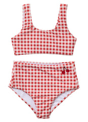 Seaesta Surf Girls' Seaside Gingham Cherry Two Piece Bikini Set (Toddler, Little Kid, Big Kid)