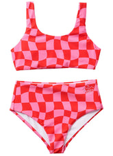 Seaesta Surf Girls' Print Wavy Check Two Piece Bikini Set (Toddler, Little Kid, Big Kid)