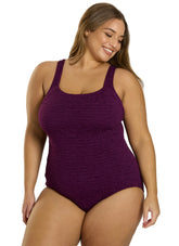 Penbrooke Krinkle Plus Size Chlorine Resistant One Piece Active Back Swimsuit