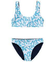 Snapper Rock Girls' Aqua Bloom Sustainable Reversible Surf Bow Bikini Set (Big Kid)
