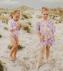 Snapper Rock Girls' Boho Tropical Frill Long Sleeve One Piece Swimsuit (Baby, Toddler, Little Kid)