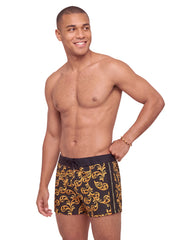 Sauvage Gold Scroll Retro Lycra Swim Trunk