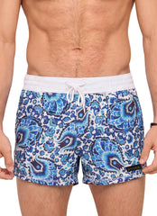Sauvage Men's Blue Paisley Italian Swim Trunks