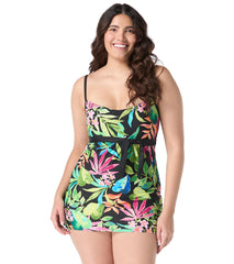 Roxanne Women's Chlorine Resistant Bra Sized Tropical Swim Dress (C/D/DD Cup)