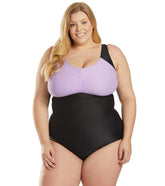 Sporti Plus Size Conservative Colorblock Girl Leg One Piece Swimsuit