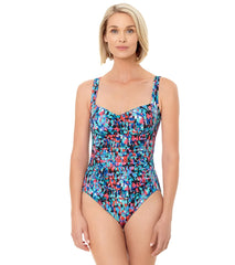 Penbrooke Women's Chlorine Resistant Painted Dot Shirred One Piece Swimsuit