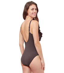 Profile by Gottex Women's Tutti Frutti One Shoulder Ruffle Tie Knot Surplice One Piece Swimsuit