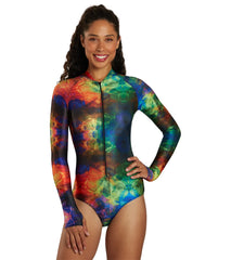 SlipIns Women's Crystaline Zippered Mini Long Sleeve One Piece Swimsuit