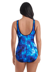 Shape Solver SPORT Shape Solver Sport Women's Laguna Waters Shirred Zipper Tank One Piece Swimsuit