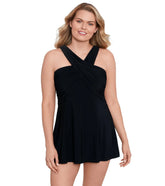 Longitude Women's Night Gala Crossover Draped Long Torso Swim Dress