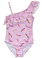 Snapper Rock Girls' Diving Diva One Shoulder Frill One Piece Swimsuit (Toddler, Little Kid, Big Kid)