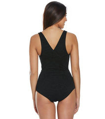 Penbrooke Krinkle Chlorine Resistant Cross Back Long Torso One Piece Swimsuit