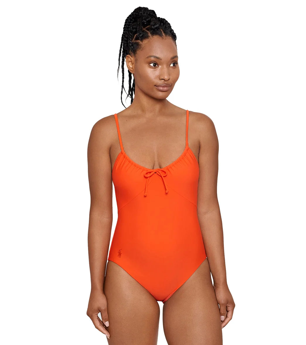 Polo Ralph Lauren Women's Signature Solid Jersey Tie Front One Piece Swimsuit