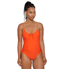 Polo Ralph Lauren Women's Signature Solid Jersey Tie Front One Piece Swimsuit