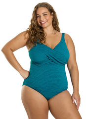 Penbrooke Krinkle Plus Size Chlorine Resistant One Piece Cross Over Swimsuit