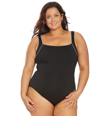 TYR Women's Plus Size Solid Square Neck Controlfit Chlorine Resistant One Piece Swimsuit