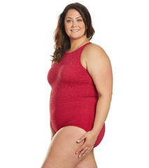 Penbrooke Krinkle Plus Size Chlorine Resistant High Neck One Piece Swimsuit