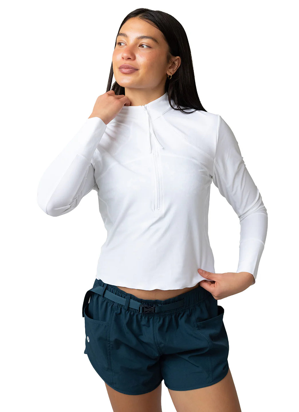 Nani Women's Canyons Solid Cropped Half Zip Long Sleeve Rash Guard