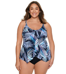 Penbrooke Women's Plus Size Palm Dot Handerchief Tankini Top