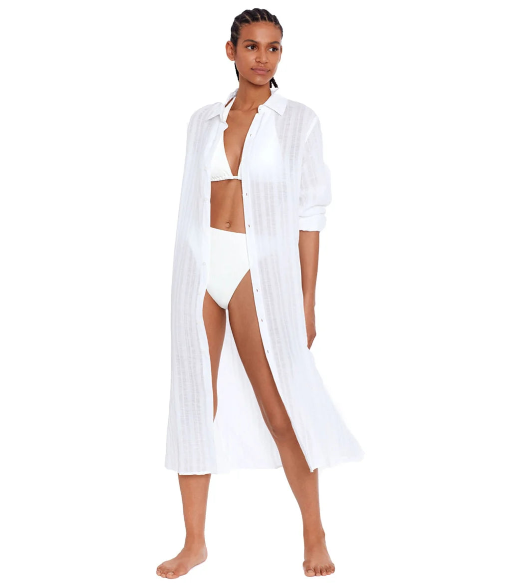 Polo Ralph Lauren Women's Linen Blend Beachwear Maxi Cover Up Boyfriend Cover Up Shirt