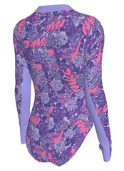Nike Girls' Outline Floral Long Sleeve One Piece Swimsuit (Big Kid)