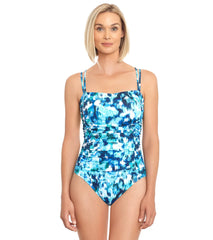 Penbrooke Women's Rain Dance Shirred Double Strap One Piece Swimsuit