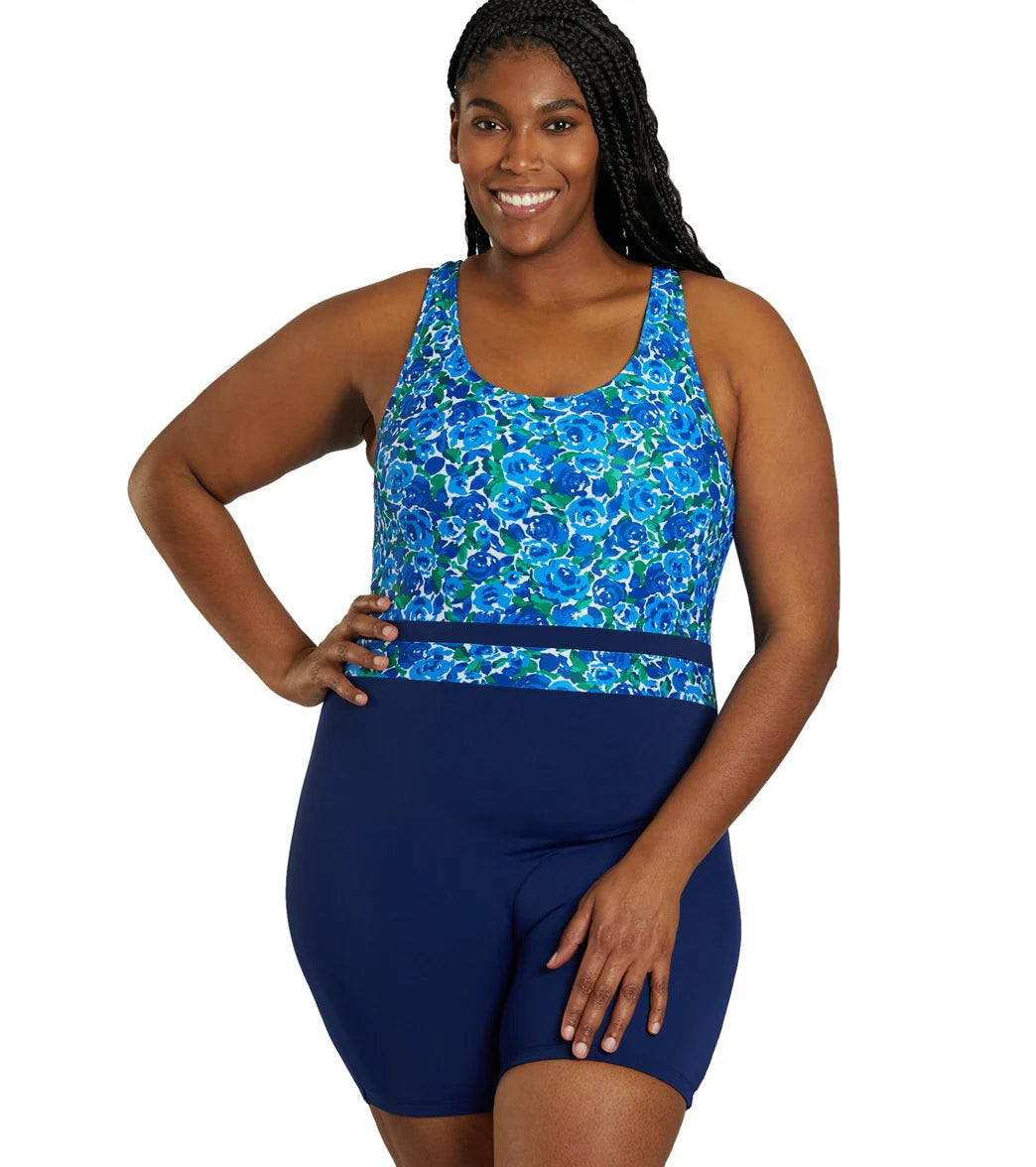 Sporti Plus Size HydroLast Spring Garden Chlorine Resistant Scoop Back Unitard One Piece Swimsuit