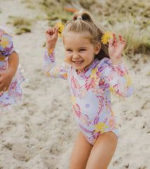 Snapper Rock Girls' Boho Tropical Frill Long Sleeve One Piece Swimsuit (Baby, Toddler, Little Kid)