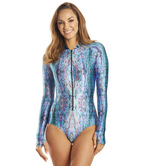 SlipIns Women's Amazing Abalone Long Sleeve Zippered One Piece Swimsuit