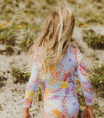 Snapper Rock Girls' Boho Tropical Frill Long Sleeve One Piece Swimsuit (Baby, Toddler, Little Kid)
