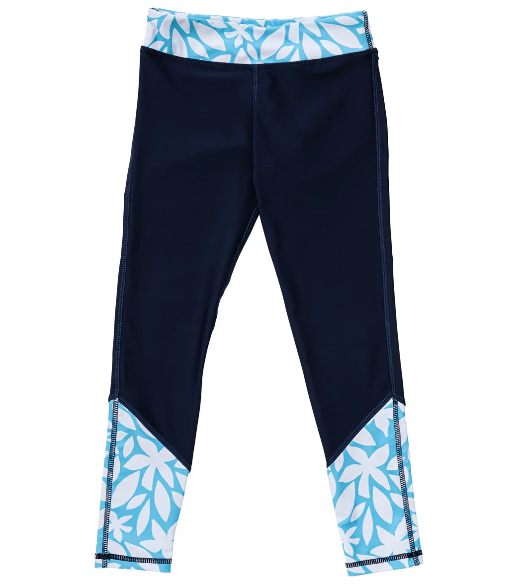 Snapper Rock Girls' Aqua Bloom Sustainable Swim Leggings (Big Kid)