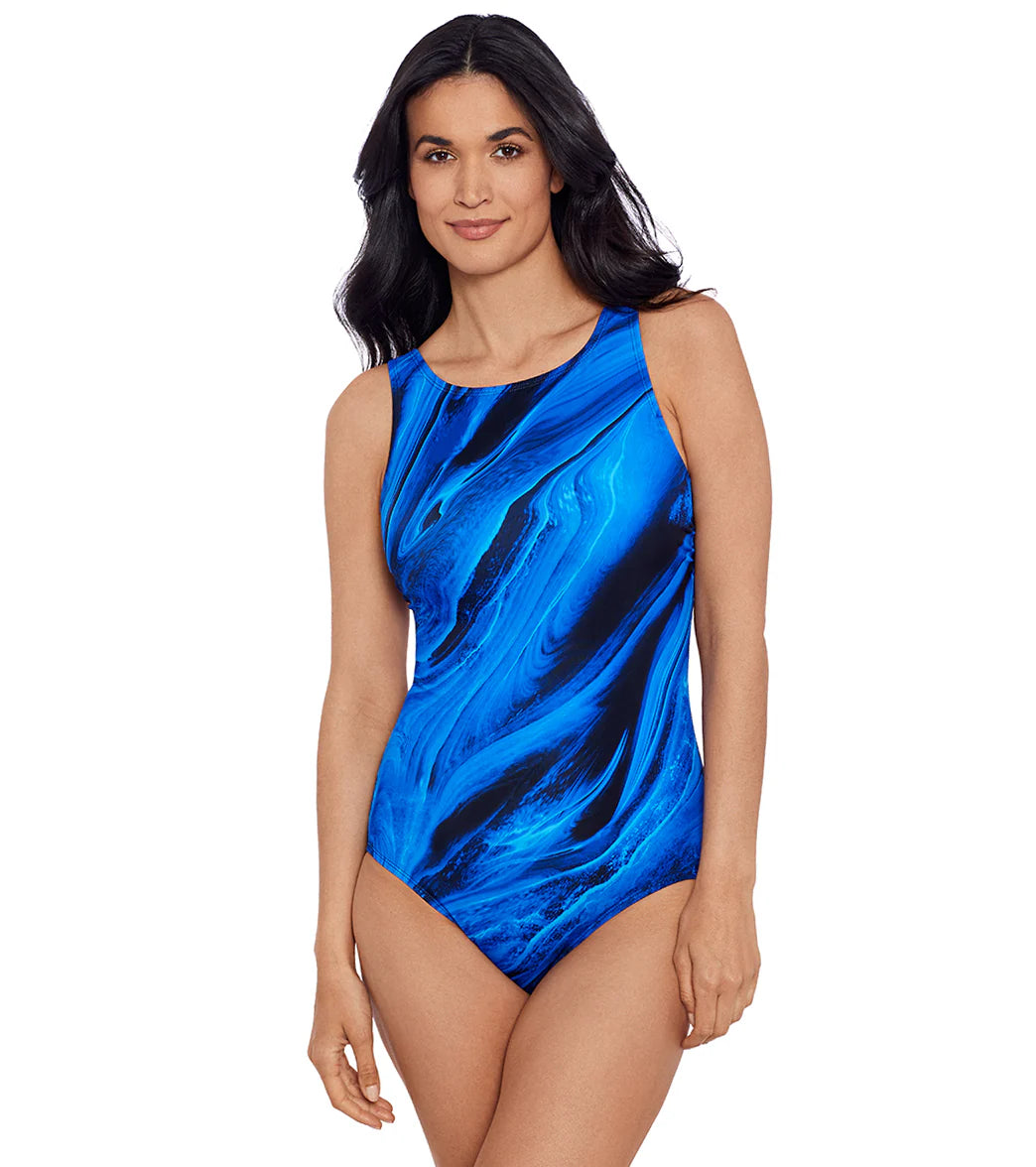 Shape Solver SPORT Women's Lapiz Highneck Tank One Piece Swimsuit