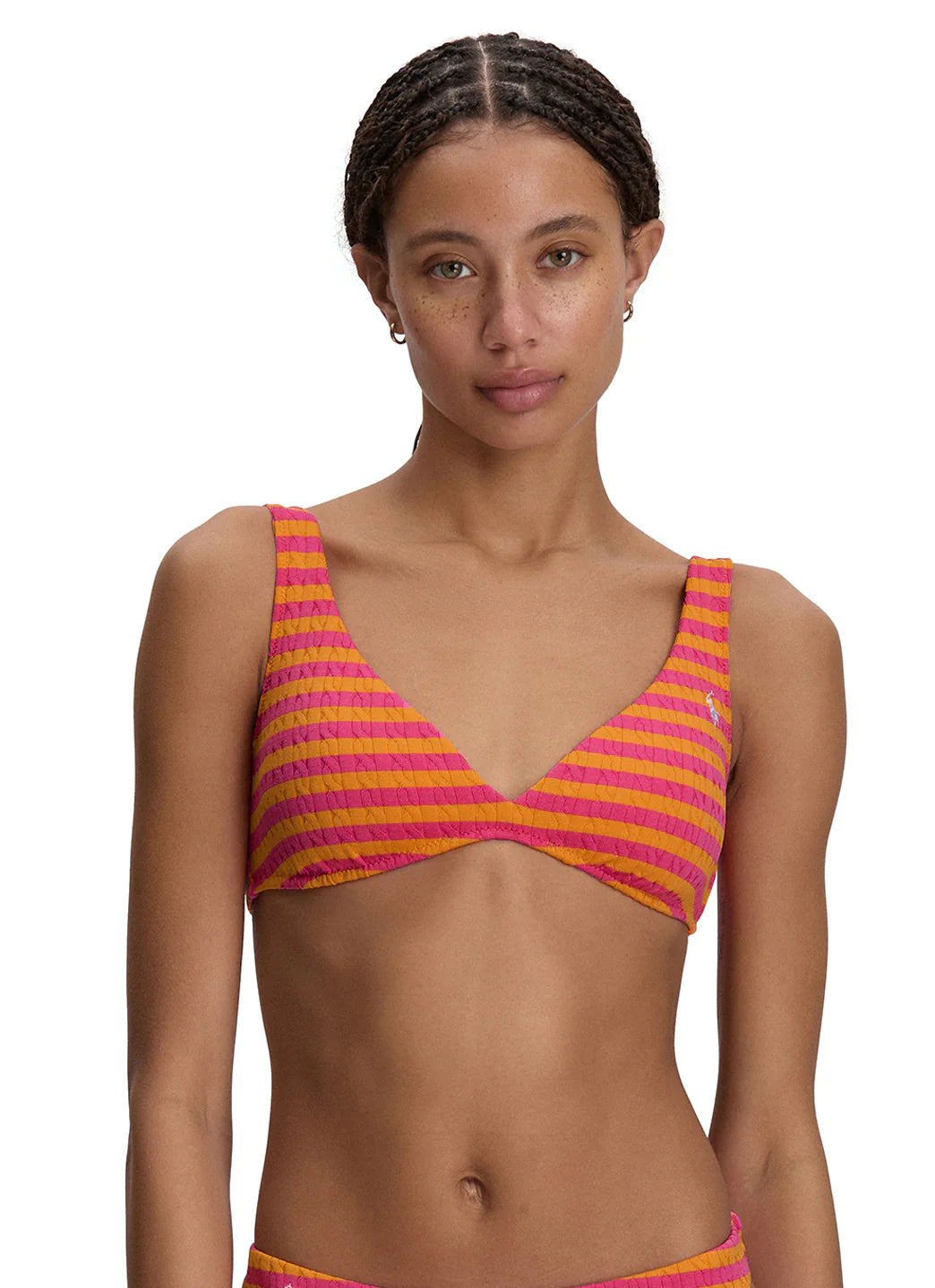 Polo Ralph Lauren Women's Cable Stripe V Neck Hook Back Bikini Top
