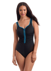 Shape Solver SPORT Women's Shirred Zipper Tank One Piece Swimsuit