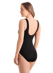 Shape Solver SPORT Shape Solver Sport Women's In Graphic Details Scoopneck Zipper Tank One Piece Swimsuit