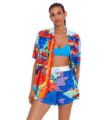 Ralph Lauren Women's Harbor Scenic Print Shirt and Short Set
