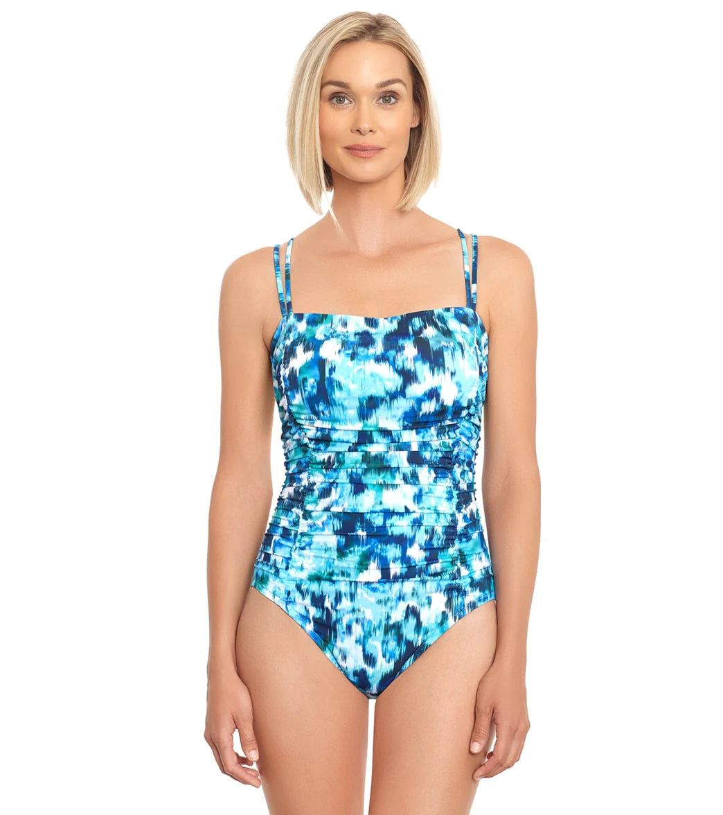 Penbrooke Women's Rain Dance Shirred Double Strap One Piece Swimsuit