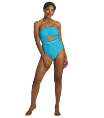 Michael Kors Women's Geo Print Bandeau Cut Out One Piece Swimsuit