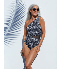 Shape Solver By Penbrooke Women's Komodo Island Mesh Insert One Shoulder One Piece Swimsuit