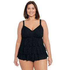 Shape Solver By Penbrooke Women's Plus Size Shadow Prowl Triple Tier Fauxkini One Piece Swimsuit