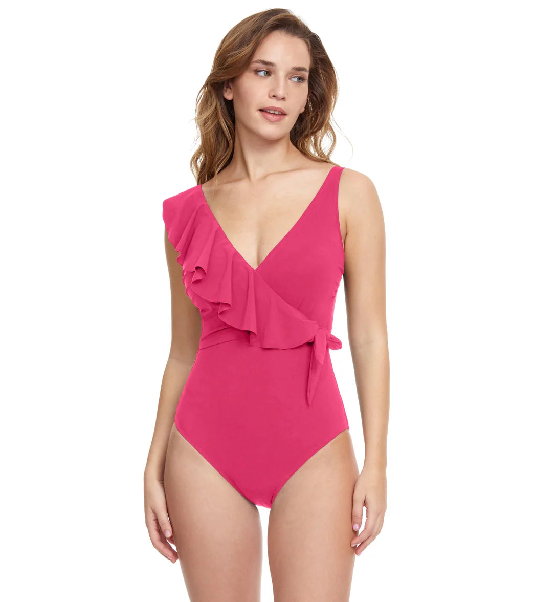 Profile by Gottex Women's Tutti Frutti Ruffle Surplice Tie Side One Piece Swimsuit