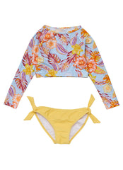 Snapper Rock Girls' Boho Tropical Crop Long Sleeve Rashguard Set (Toddler, Little Kid, Big Kid)