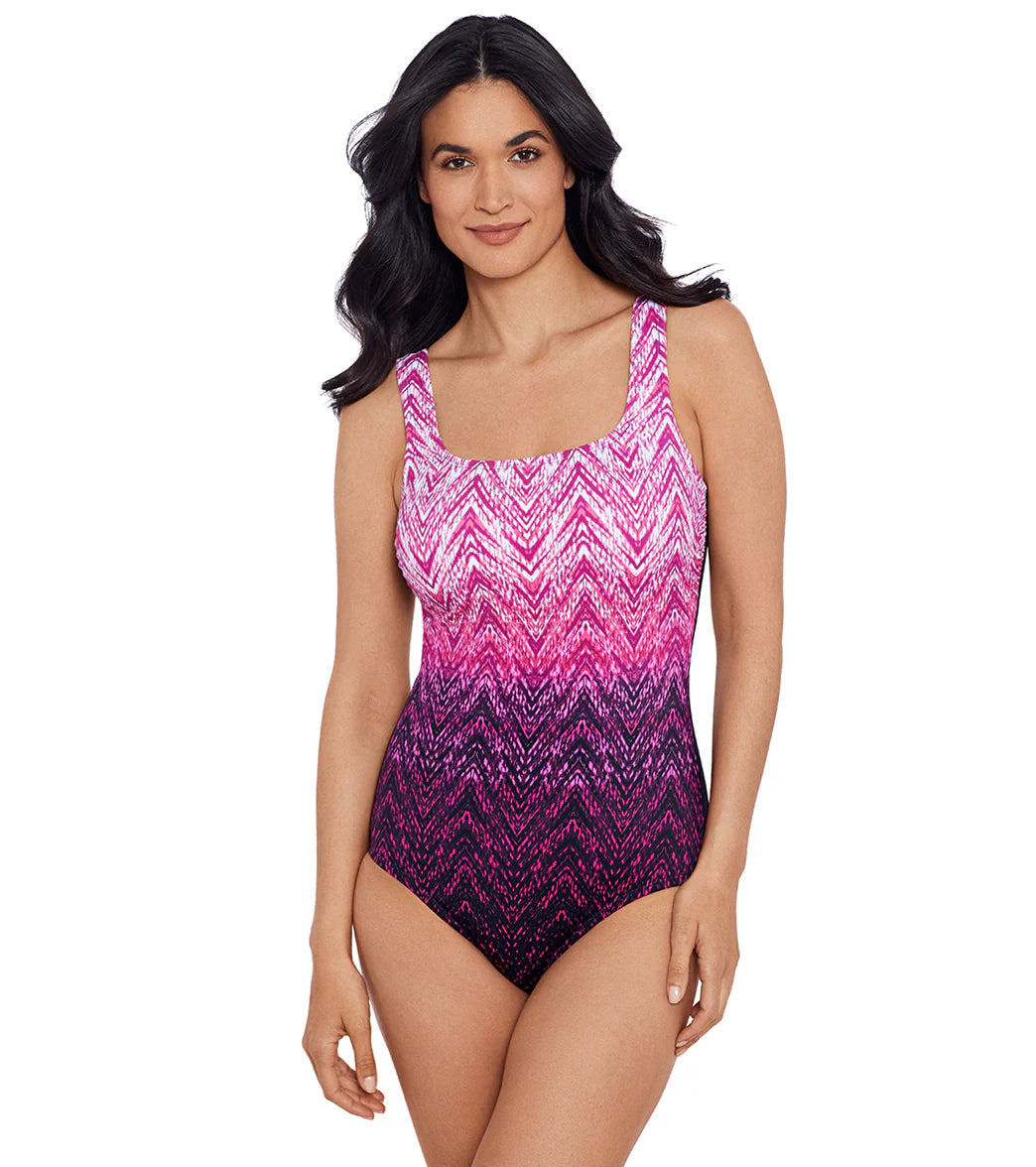 Shape Solver SPORT Women's Sonic Waves Scoop Neck Tank One Piece Swimsuit