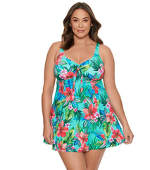 Penbrooke Women's Plus Size Taste of Tropic Bow Front Swim Dress