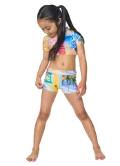 Rip Curl Girls' Malibu Short Sleeve Two Piece Short Bikini Set (Toddler, Little Kid)