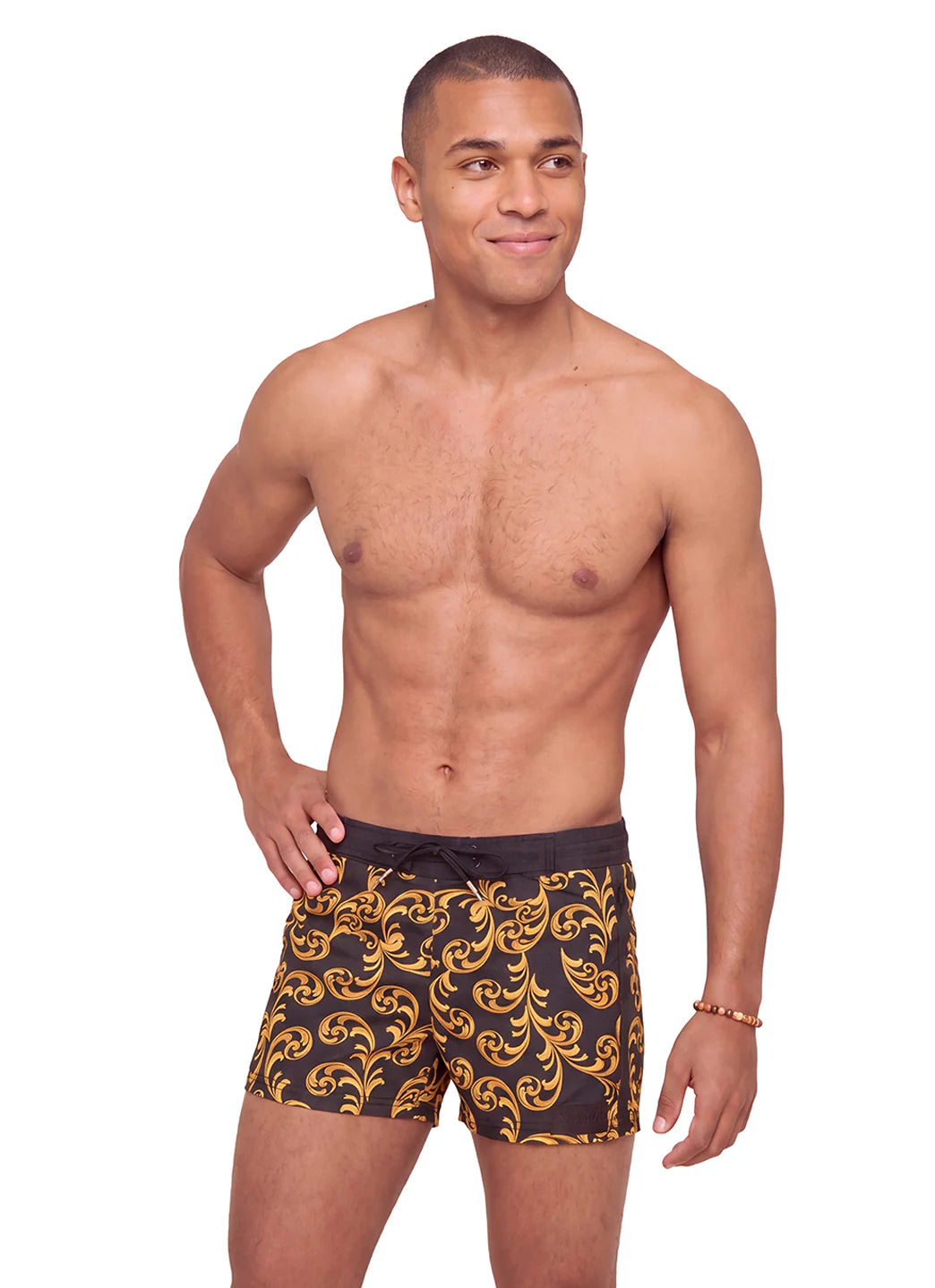 Sauvage Gold Scroll Retro Lycra Swim Trunk