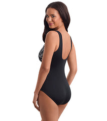 Shape Solver SPORT Women's Herringbone Scoopneck Zipper Tank One Piece Swimsuit